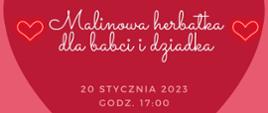 Grafika przedstawiająca czerwone serce oraz babcię z dziadkiem, oraz informację o wydarzeniu.