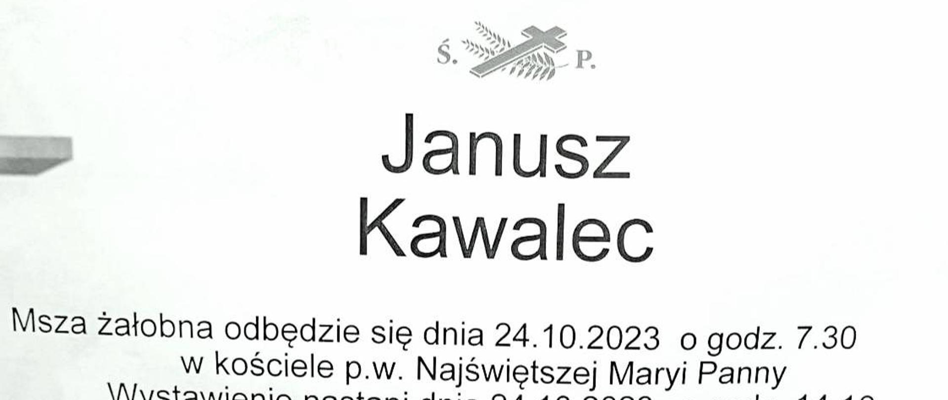 Informacja o pogrzebie Janusza Kawalec
