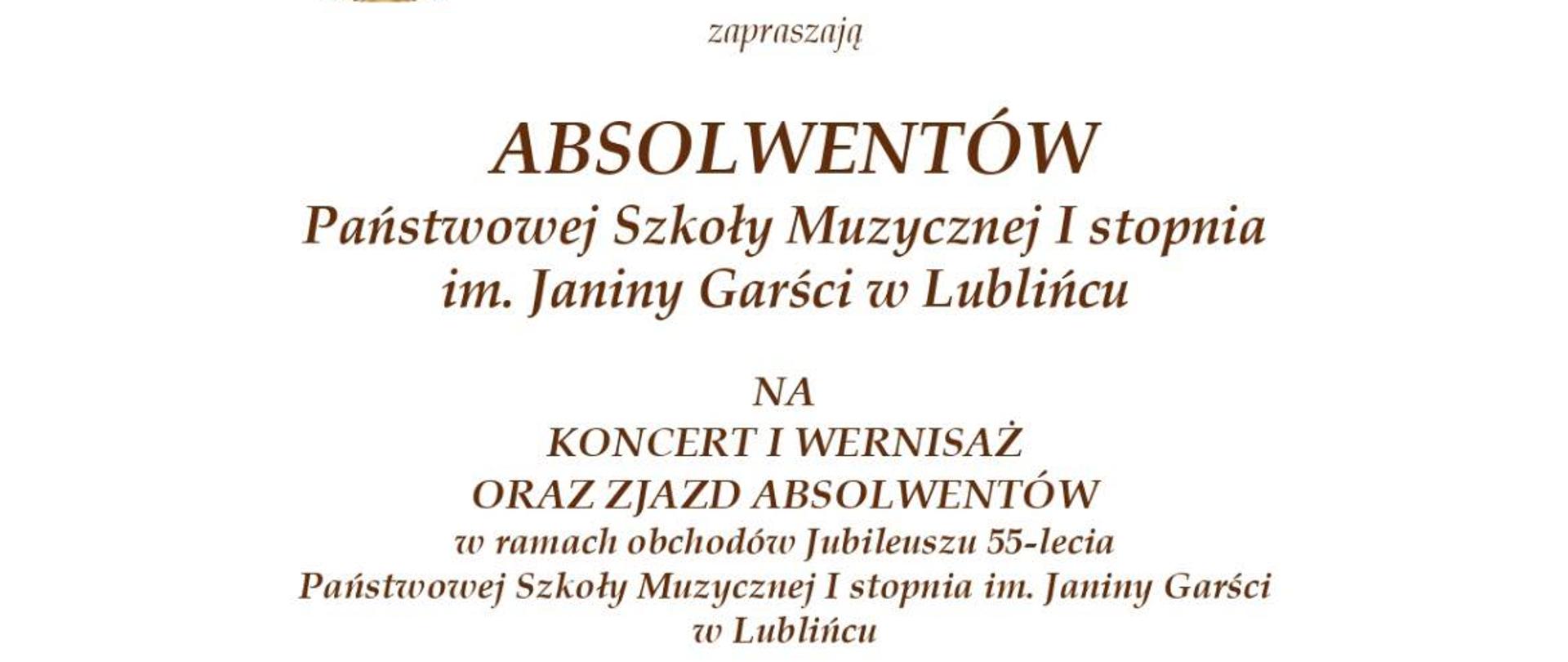 Plakat biały z logo PSM i Galerii Pasaż z zaproszeniem na zlot absolwentów PSM I st. w Lublińcu, który odbędzie się 1 kwietnia 2026 r. o godz. 17.00 w siedzibie szkoły.