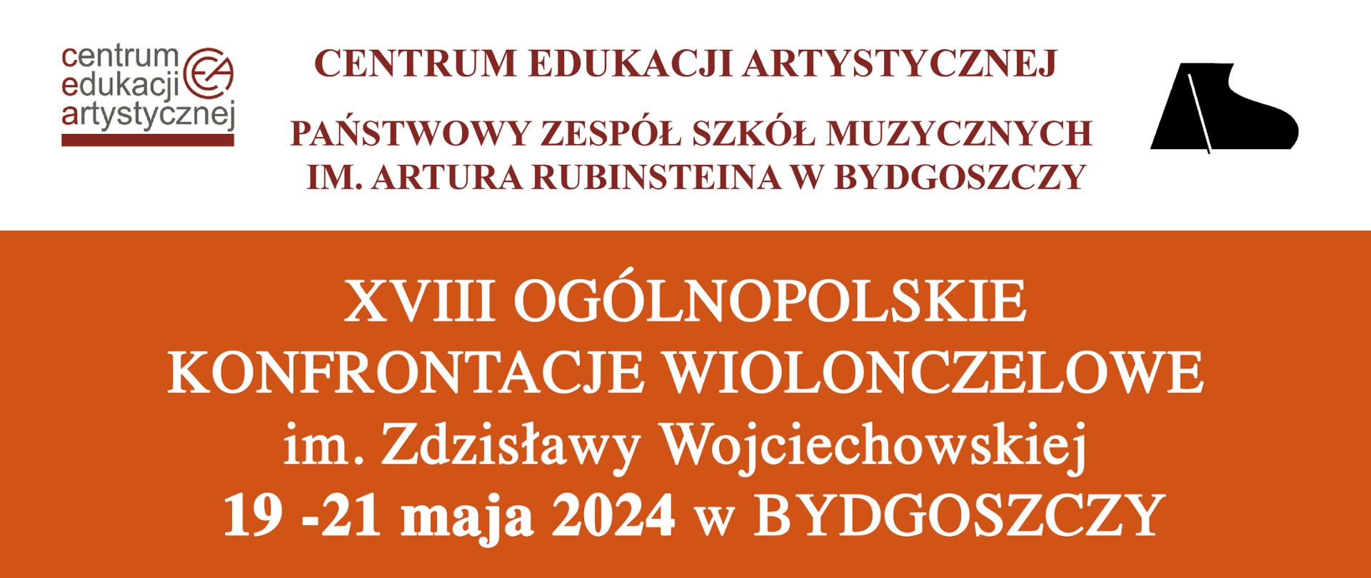 plakat pokazuje instrument wiolonczelę na górze białą czcionką napis informacyjny o konkursie wiolonczelowym