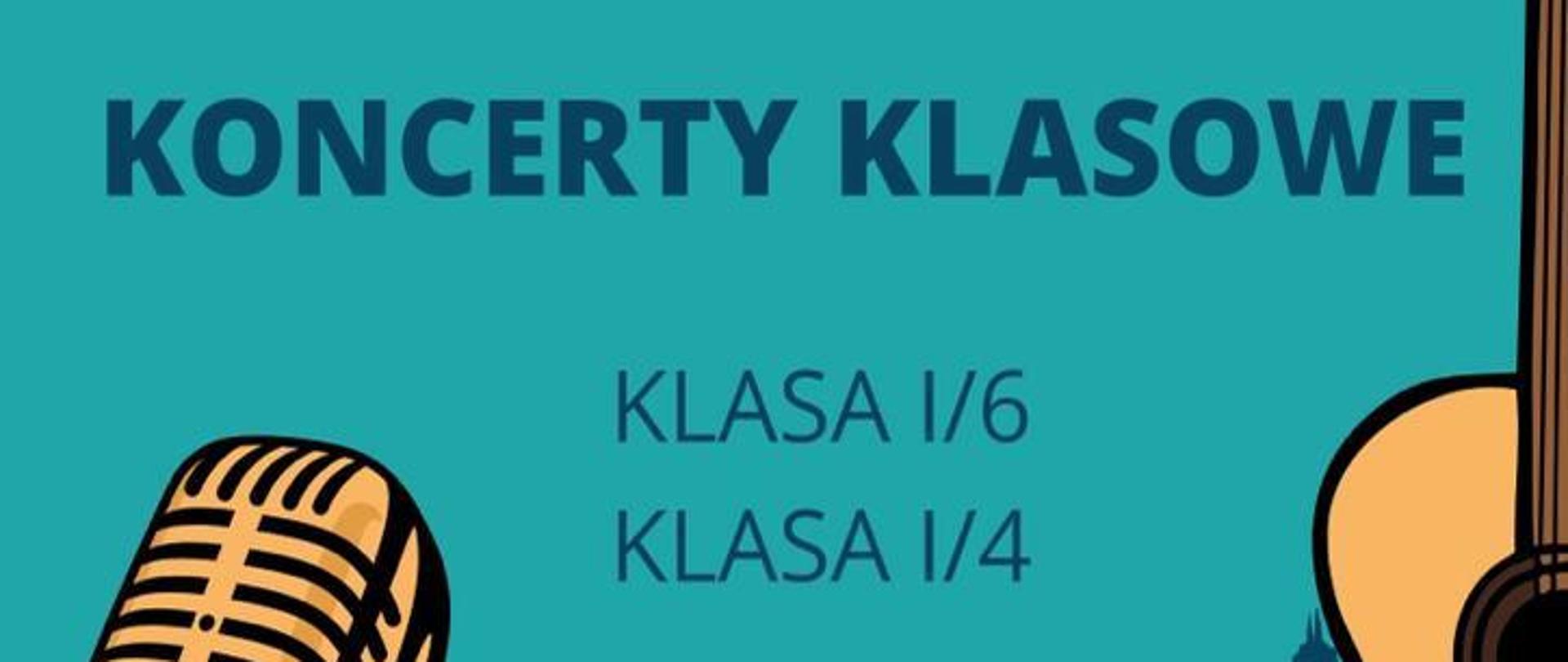 niebiesko-żółte tło, mikrofon, trąbka i pieciolinia