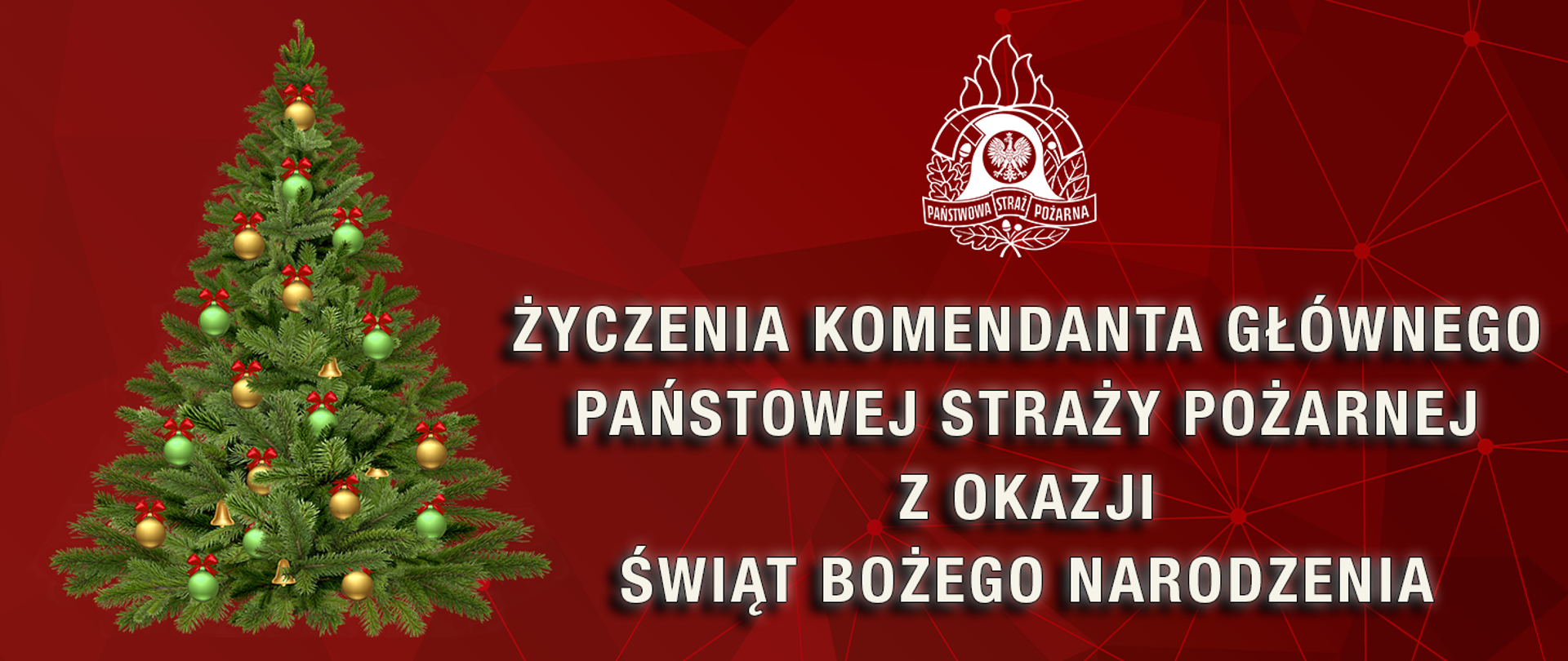 Baner zapowiadający i z lewej strony choinka w przybraniu, z prawej tekst.