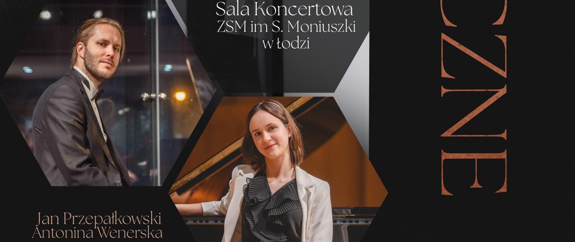 Na ciemnym tle Rachmaninow i wykonawcy. Napisy w złotym kolorze. 