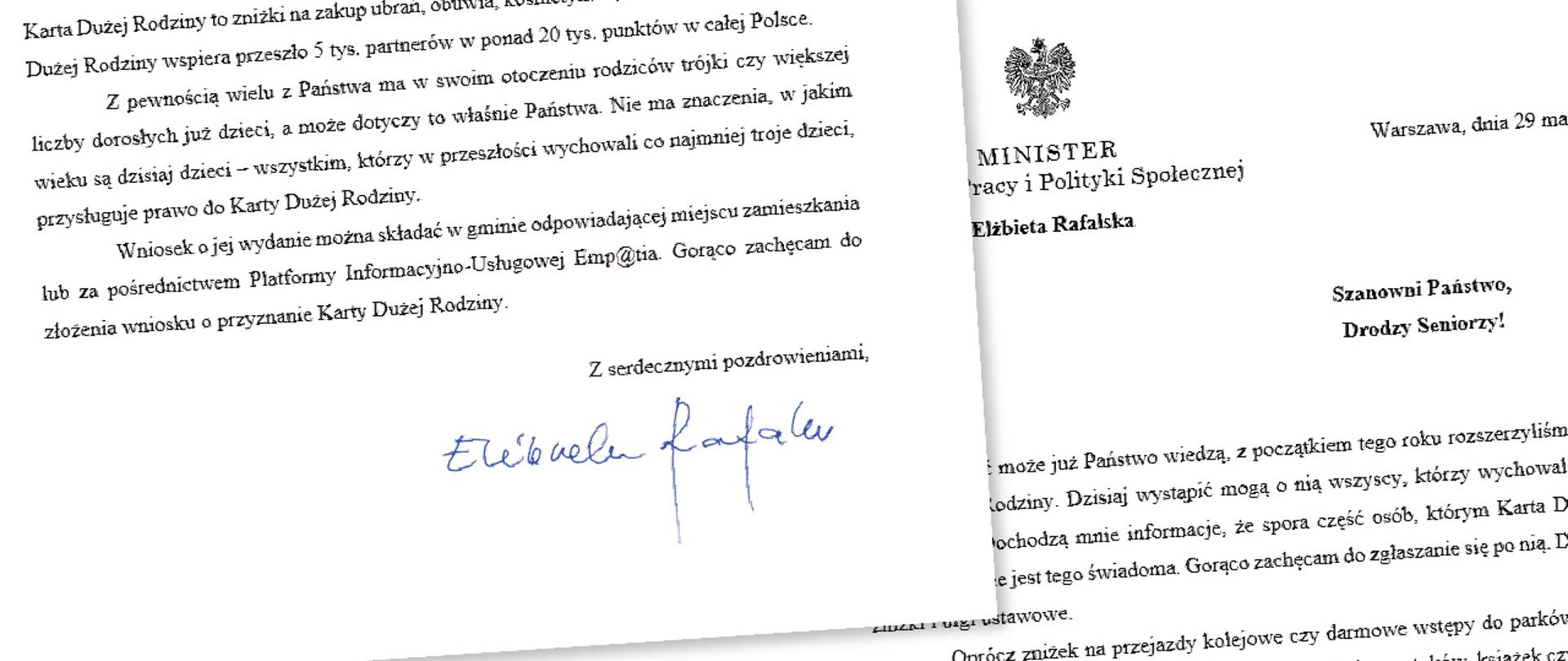 List minister Elżbiety Rafalskiej do seniorów 
