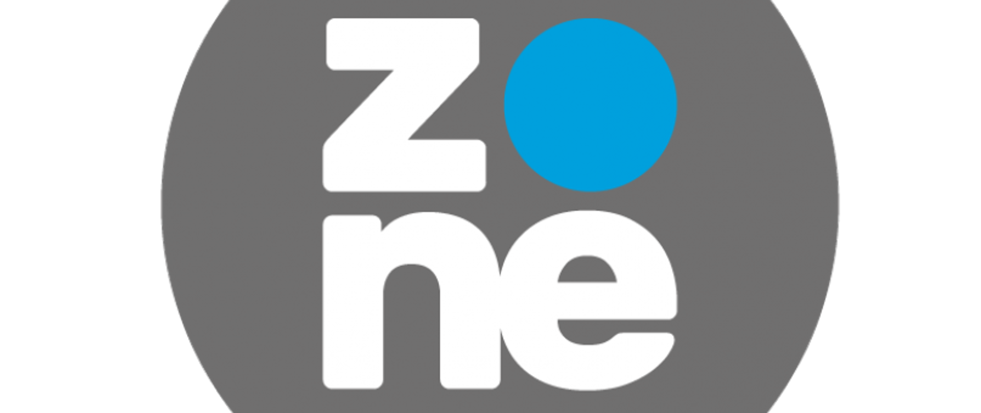 „Logo z napisem ‘zone’, gdzie litera ‘o’ to niebieski okrąg, na szarym tle.”
