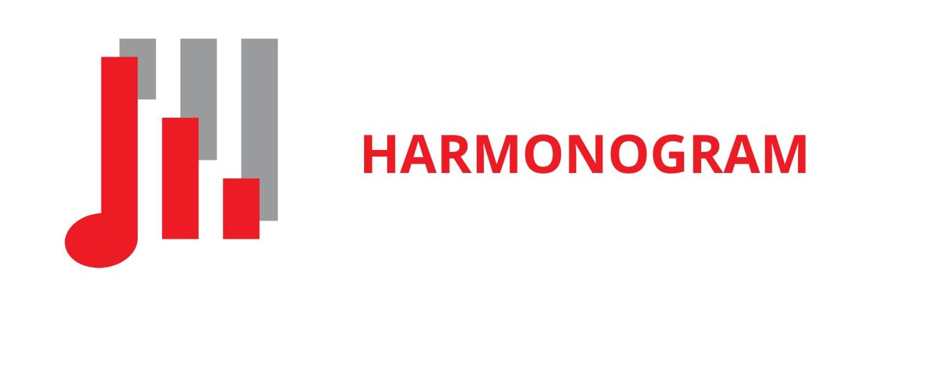 Białe tło, po lewej logo szkoły, tekst harmonogram.