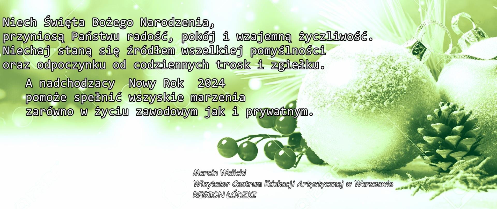 Życzenia świąteczne, plakat na zielonym tle 