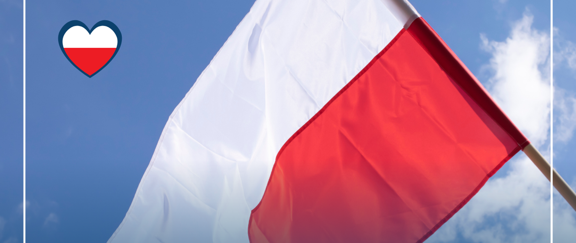 Plakat ze szczegółami koncertu na granatowym tle i zdjęciem flagi Polski
