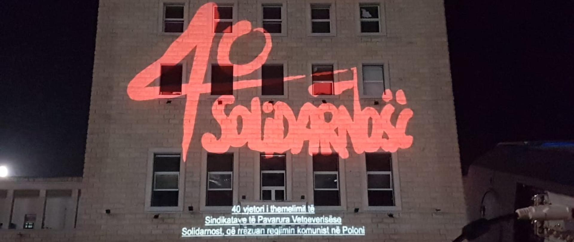 On the occasion of the 40th Anniversary of signing the August Agreements the Polytechnic of Tirana in Albania was illuminated in the national colours of the Republic of Poland as well as the logo of the "40th anniversary of Solidarity Movement”.