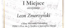 I miejsce otrzymuje Leon Zmorzyński z klasy Marianny Lubińskiej PSM I i II st. im. J. Świdra w Jastrzębiu-Zdroju. 
