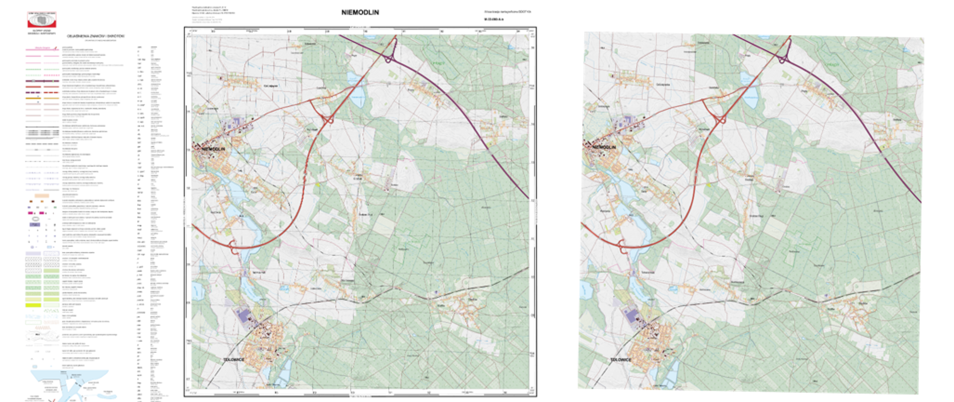 Ilustracja przedstawia przykładowy arkusz wizualizacji BDOT10k w skali 1:25 000 w formacie PDF i GeoTIFF