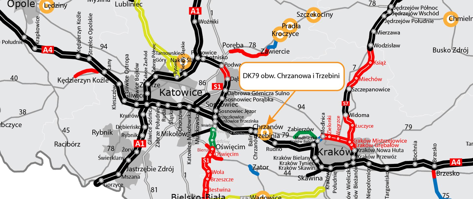 Mapa obwodnica Chrzanowa i Trzebini w ciągu DK79