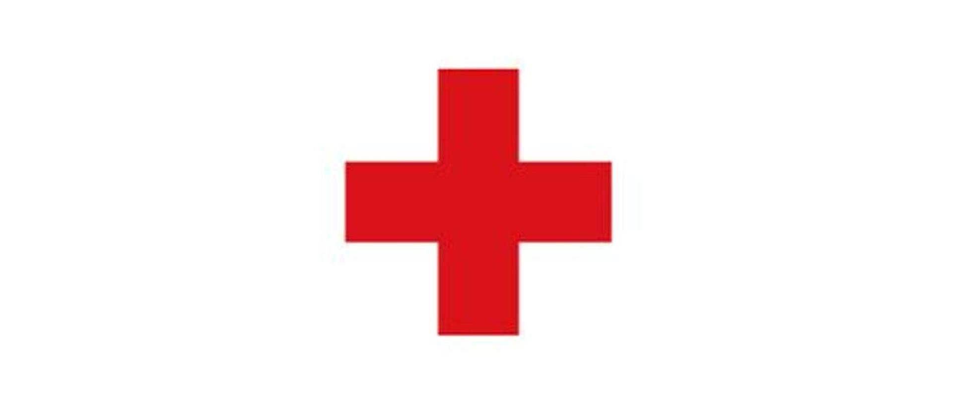 Obraz przedstawia czerwony krzyż na białym tle