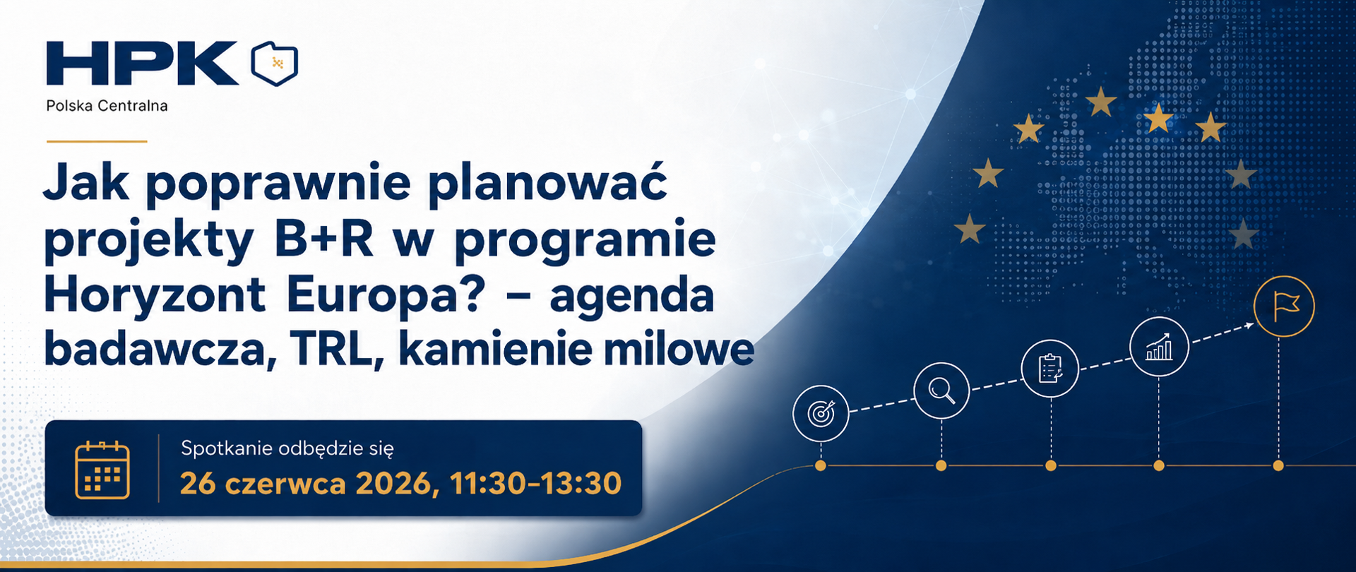 „Jak poprawnie planować projekty B+R w programie Horyzont Europa? - agenda badawcza, TRL, kamienie milowe”