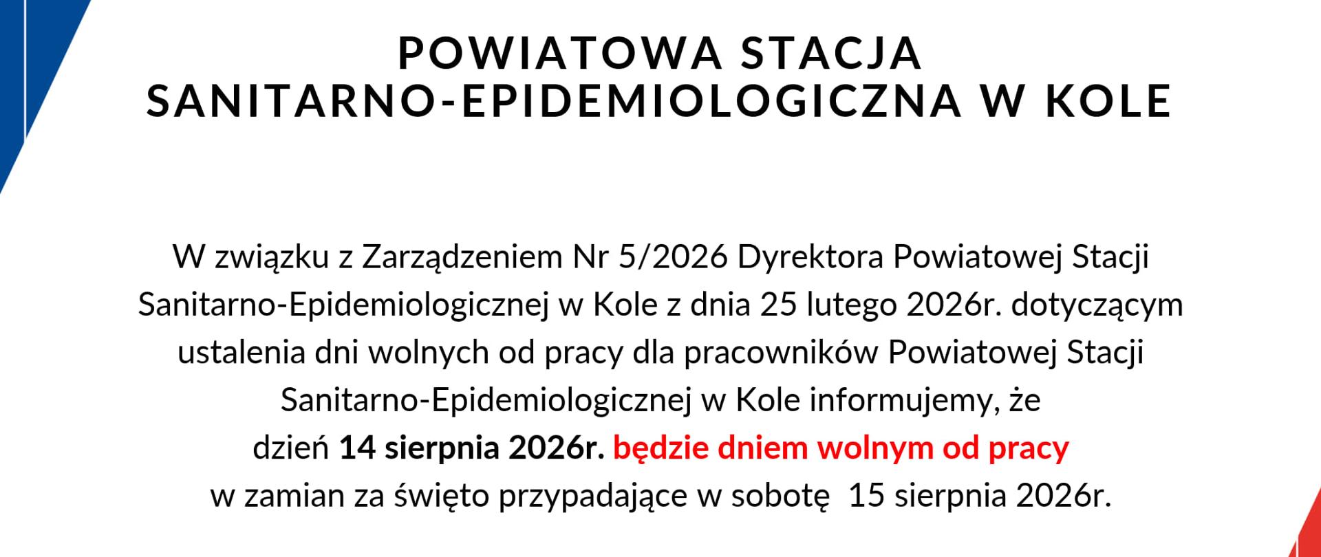 Uwaga! W dniu 14 sierpnia 2026r. (piątek) URZĄD BĘDZIE NIECZYNNY
