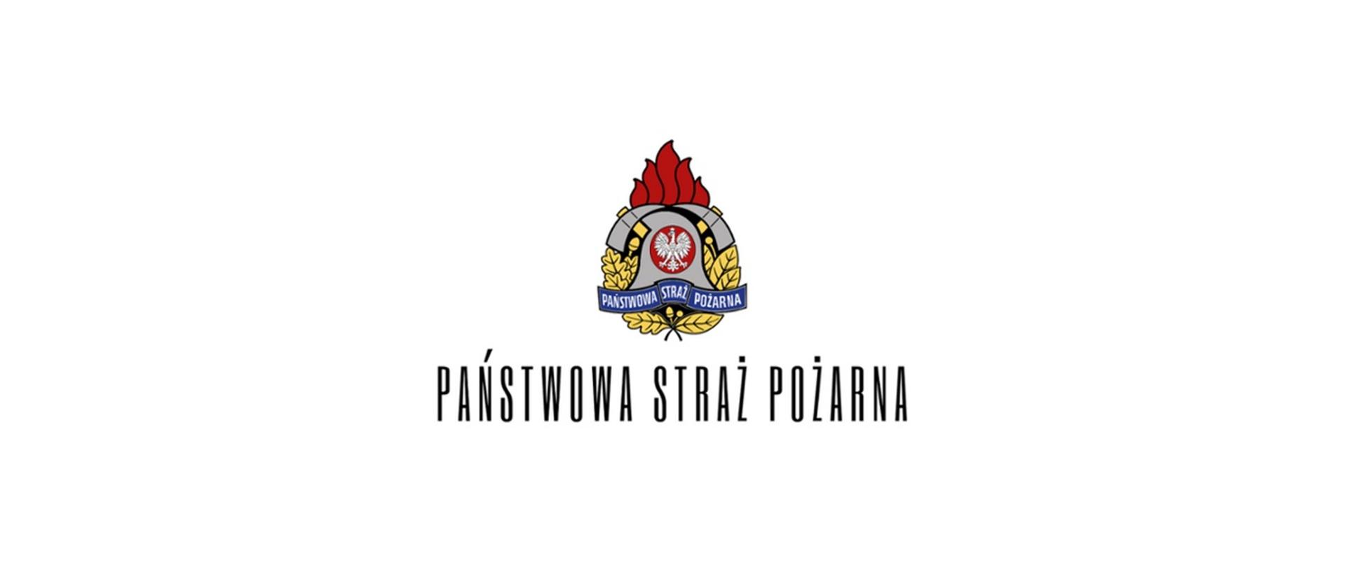 Zdjęcie przedstawia logo Państwowej Straży Pożarnej oraz poniżej napis Państwowa Straż Pożarna