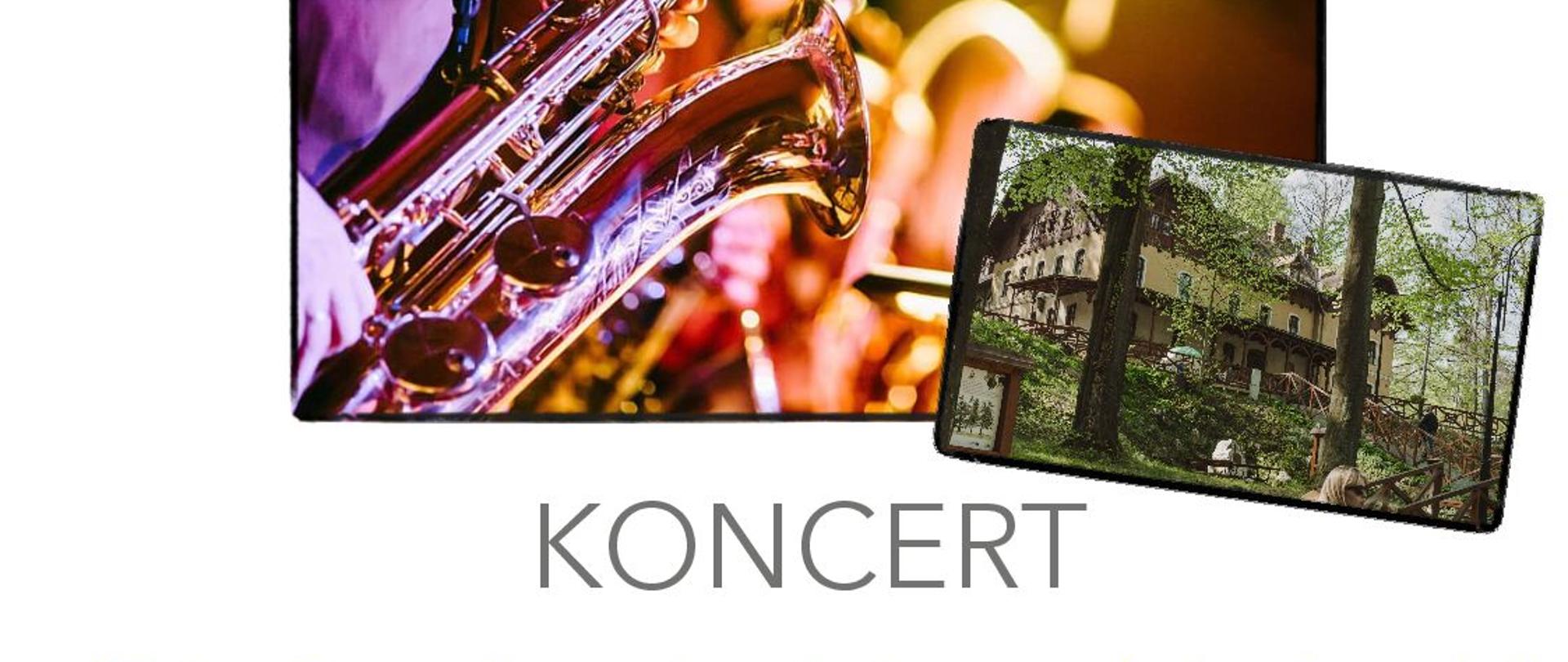 Grafika - afisz. Tło białe. na górze logo: dom artysty i napis: ZAPRASZA. Poniżej w centralnej części afisza dwa zdjęcia: saksofoniści oraz dom artysty w Głuchołazach. Poniżej napisy: KONCERT "Saksofon solo, w duecie, kwartecie i sekstecie" uczniowie klasy saksofonu Henryka Weznera z Państwowych Szkół Muzycznych w Nysie, Opolu i Prudniku akompaniament Aleksandra Brzeźnicka prowadzenie Jan Wezner 4 czerwca 2023 godz. 15:00. Dom Artysty, ul. Parkowa 12 Park Zdrojowy w Głuchołazach (przy Górnym Stawie). Ma samym dole logo Fundacji Benevolens.