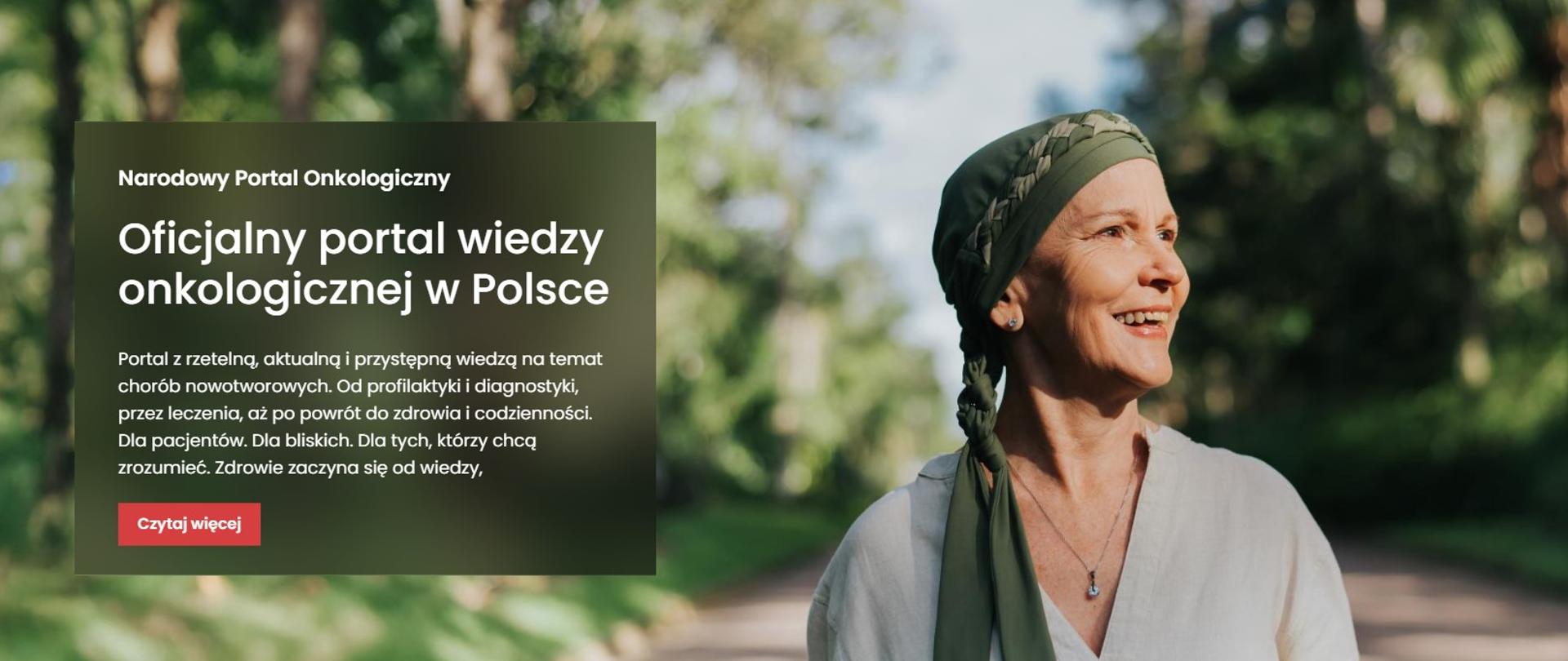 Narodowy Portal Onkologiczny - uśmiechnięta kobieta w chustce na głowie