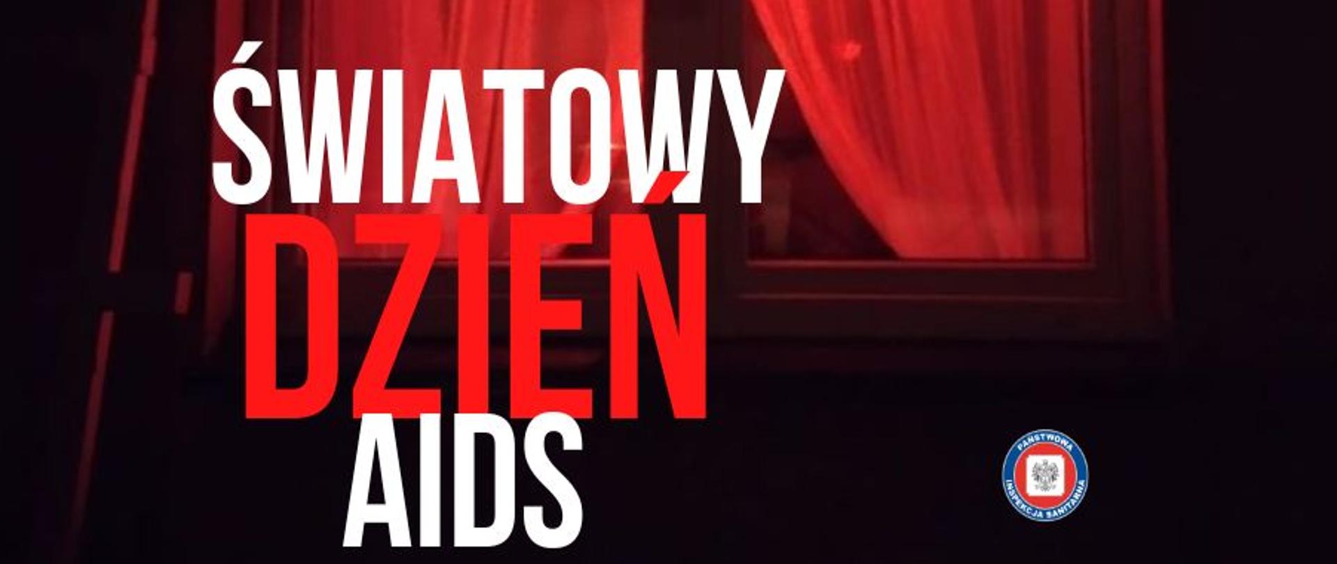 1 grudnia 2023 Światowy dzień AIDS w tle zdjęcie czerwonej świecącej się kokardy w oknie