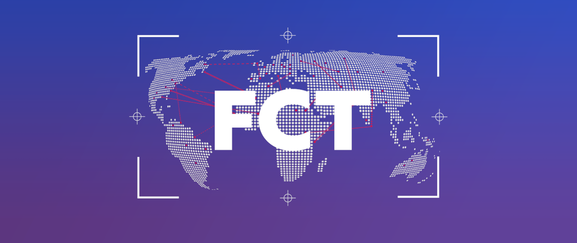 Mapa świata na niebiesko fioletowym tle oraz skrót FCT