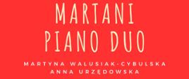 Koncert Martani Piano Duo 03.11.2023 plakat czerwony na nim klawiatura