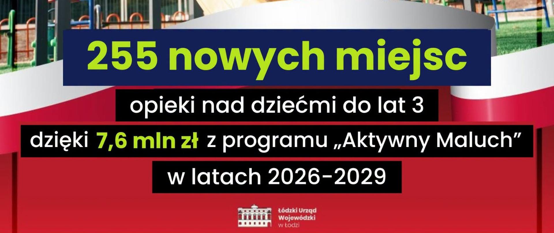 Grafika - 255 nowych miejsc opieki nad dziećmi do lat 3 dzięki 7,6 mln zł z programu Aktywny Maluch w latach 2026-2029 