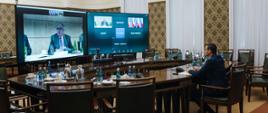 Premier Mateusz Morawiecki podczas wideokonferencji z Ronem O’Hanley prezesem State Street Corporation