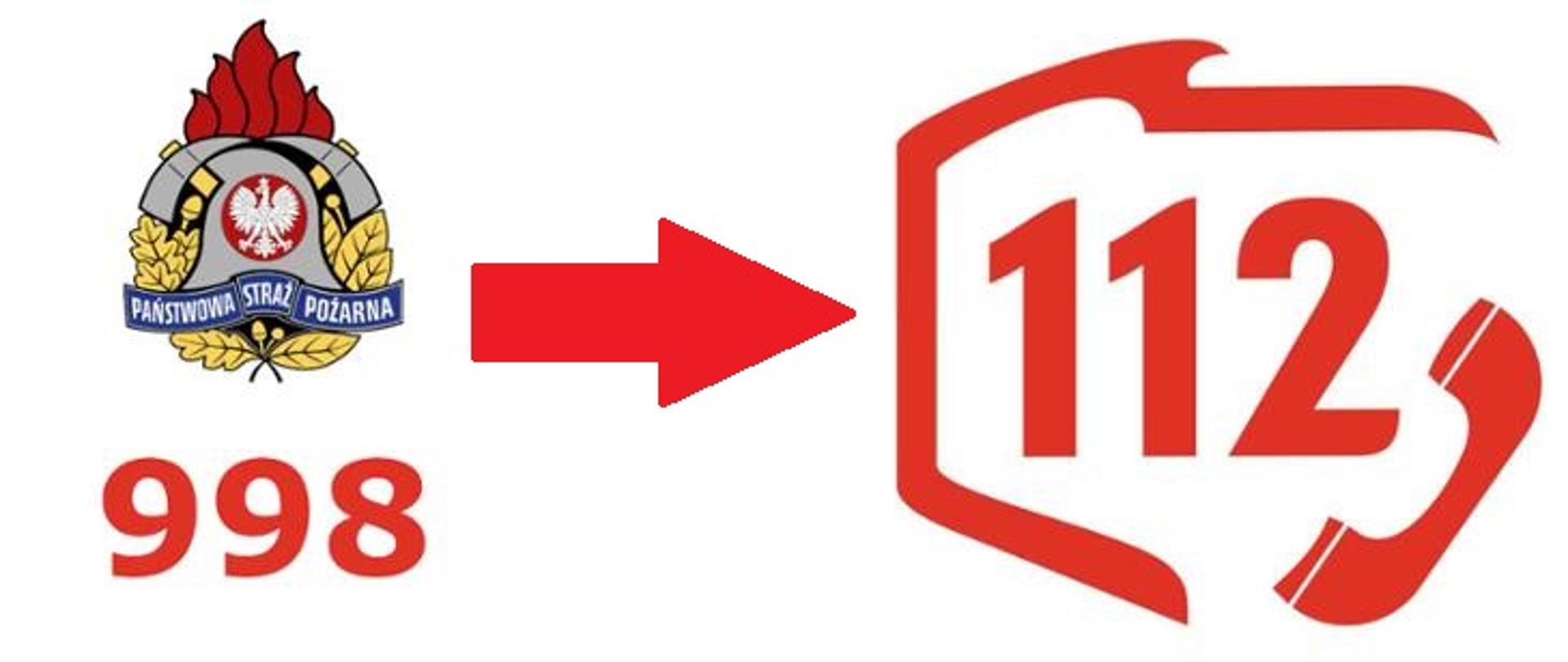 numer 998 oraz 112 wraz z logiem PSP