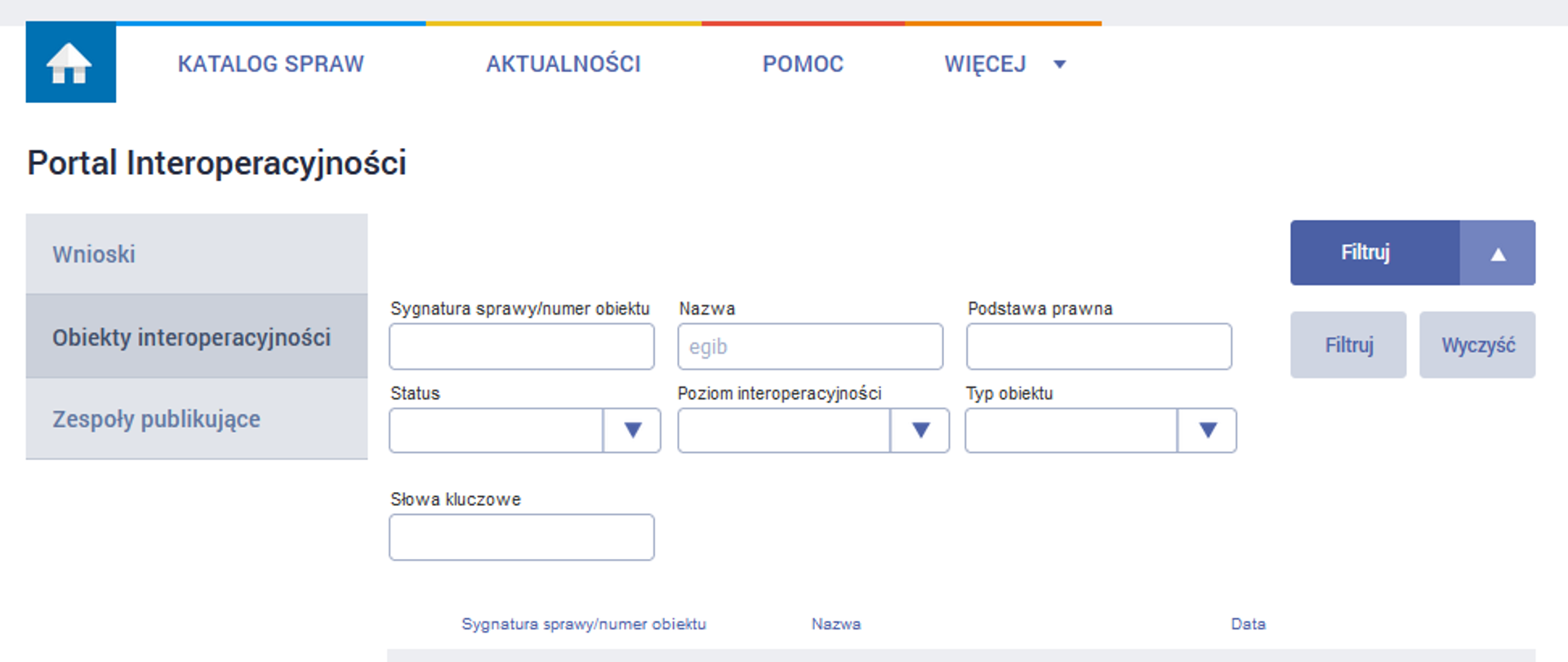Ilustracja przedstawia zrzut z ekranu serwisu epuap.gov.pl zakładka Repozytorium Interoperacyjności, skąd moźna pobrać schematy aplikacyjne xsd.