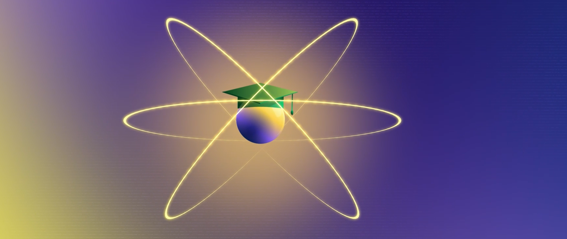 Grafika przedstawiająca symbol atomu. Na jądrze znajduje się czapka absolwenta, nawiązująca do edukacyjnego wymiaru filmu na temat promieniowania jonizującego 
