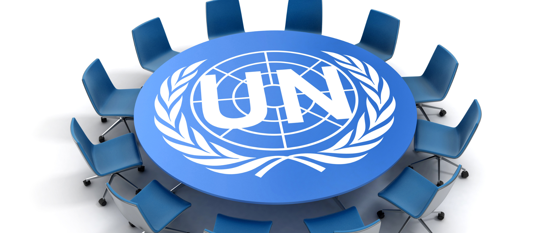 Stół z krzesłami i logo z napisem UN