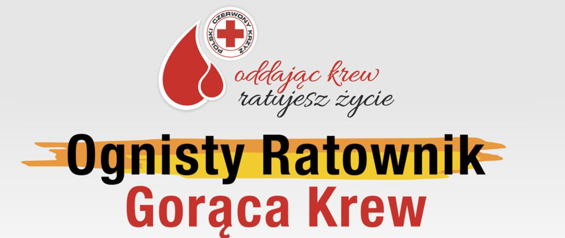 Na grafice widoczny jest plakat promujący akcję krwiodawstwa.
U góry znajduje się logo Polskiego Czerwonego Krzyża – czerwony krzyż w okręgu oraz stylizowana kropla krwi. Obok widnieje napis w języku polskim: „oddając krew ratujesz życie”, zapisany elegancką, lekko ozdobną czcionką.
W centralnej części plakatu znajduje się duży, wyraźny napis „Ognisty Ratownik”, umieszczony na tle pomarańczowo-żółtego paska przypominającego płomień lub pociągnięcie farby.
Poniżej, jeszcze większą i bardziej wyrazistą czerwoną czcionką, widnieje hasło „Gorąca Krew”.
Całość utrzymana jest w kolorystyce bieli, czerwieni, czerni i odcieni pomarańczu, co nawiązuje zarówno do krwi, jak i do tematyki ognia i ratownictwa. Plakat ma charakter informacyjno-promocyjny i zachęca do oddawania krwi.