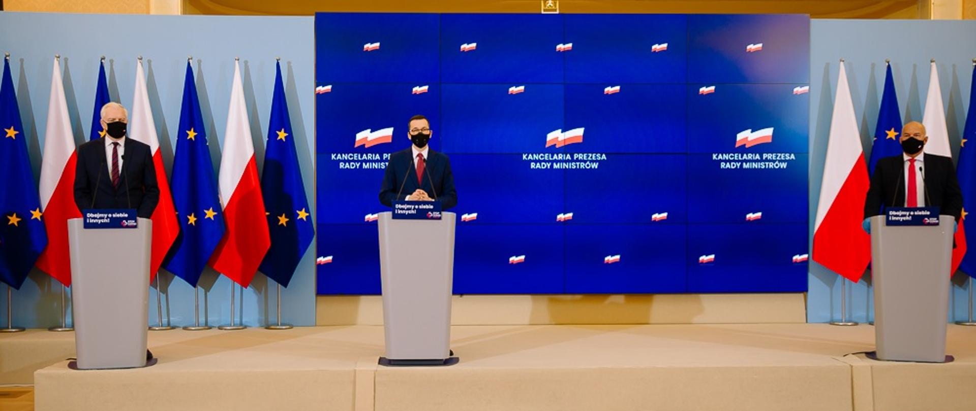 od lewej: Jarosław Gowin, Mateusz Morawiecki, Tadeusz Kościński.