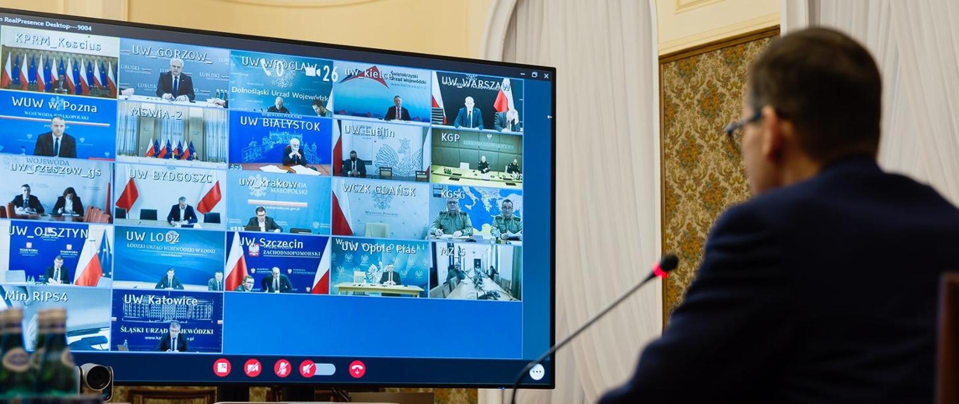 Prime Minister Mateusz Morawiecki during a video conference with voivodes