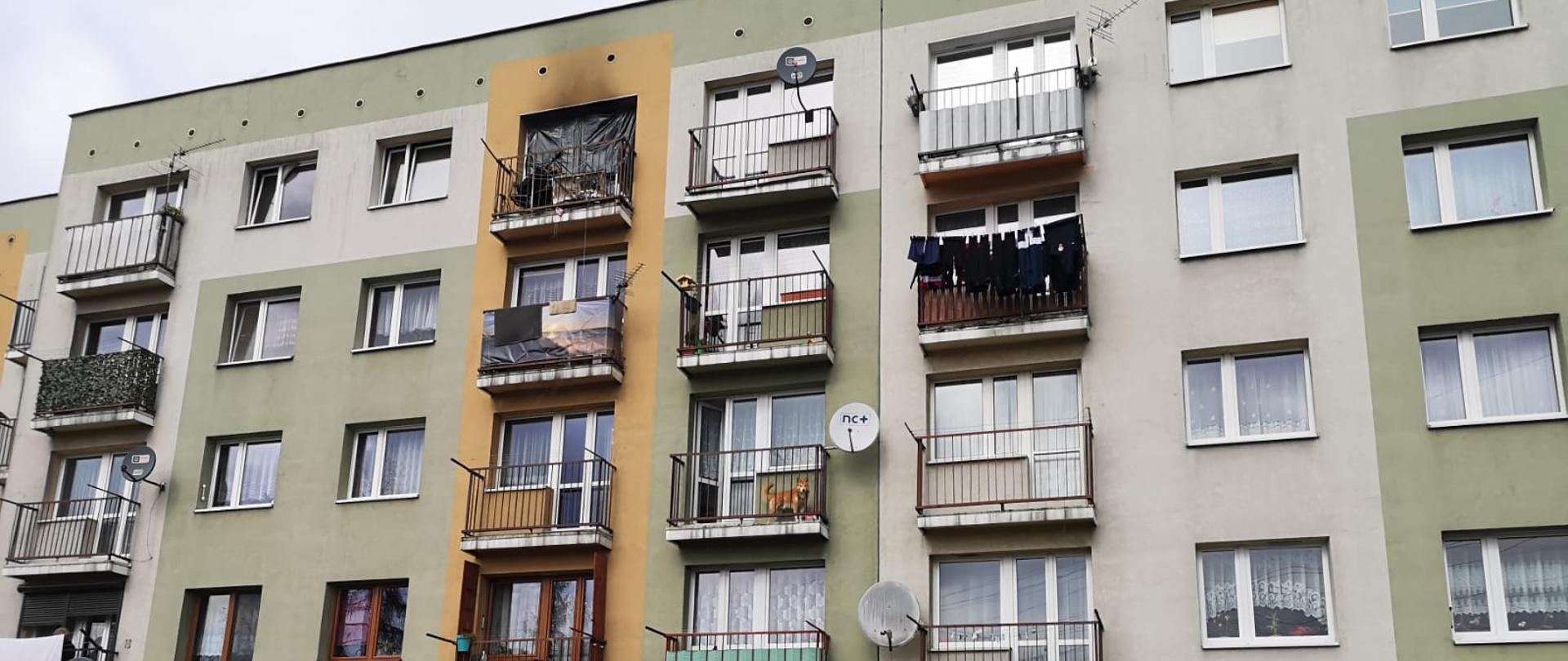 Zdjęcie przedstawia mieszkanie przy ul. Korczoka w którym doszło do pożaru w dniu 20.03.2021 r.