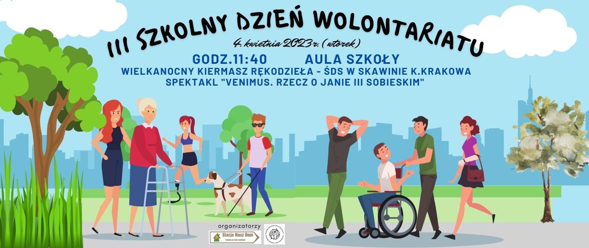 Plakat z okazji III Szkolnego Dnia Wolontariatu, który odbędzie się w szkole w dn.04.04.2023r.