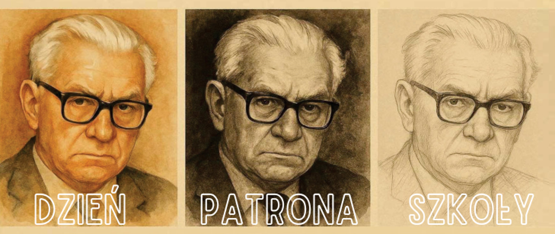 Zdjęcie przedstawia potrójne popiersie Władysława Jana Ciesielskiego patrona szkoły muzycznej