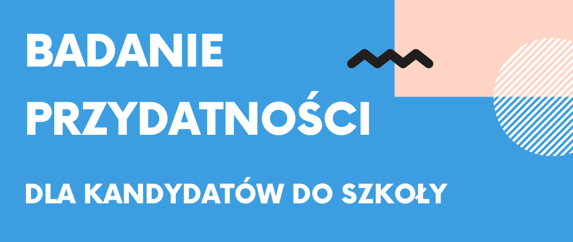 na niebieskim tle z elementami geometrycznymi z prawej strony, napis białymi literami: badanie przydatności dla kandydatów do szkoły