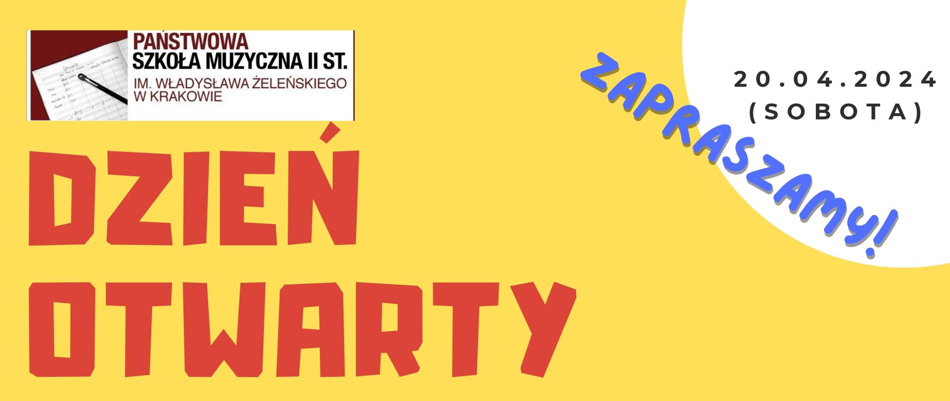 na żółtym tle werbel oraz nuty, w lewym górnym rogu czerwony napis informujący o wydarzeniu, w prawym górnym rogu na białym tle data, a w dolnym szczegółowy harmonogram 