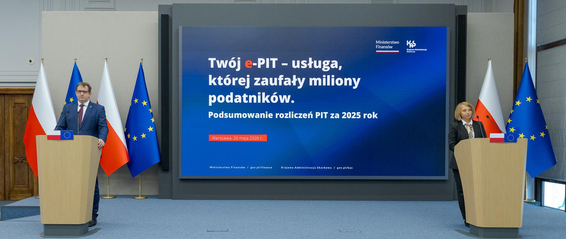 Konferencja prasowa dotycząca usługi Twój e‑PIT i podsumowania rozliczeń za 2025 rok.