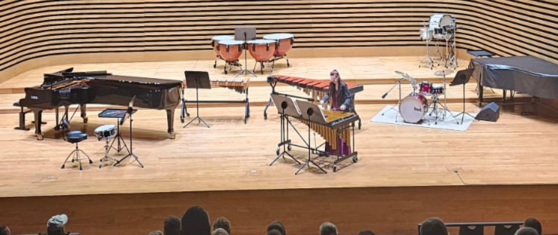 Dziewczyna gra na wibrafonie.