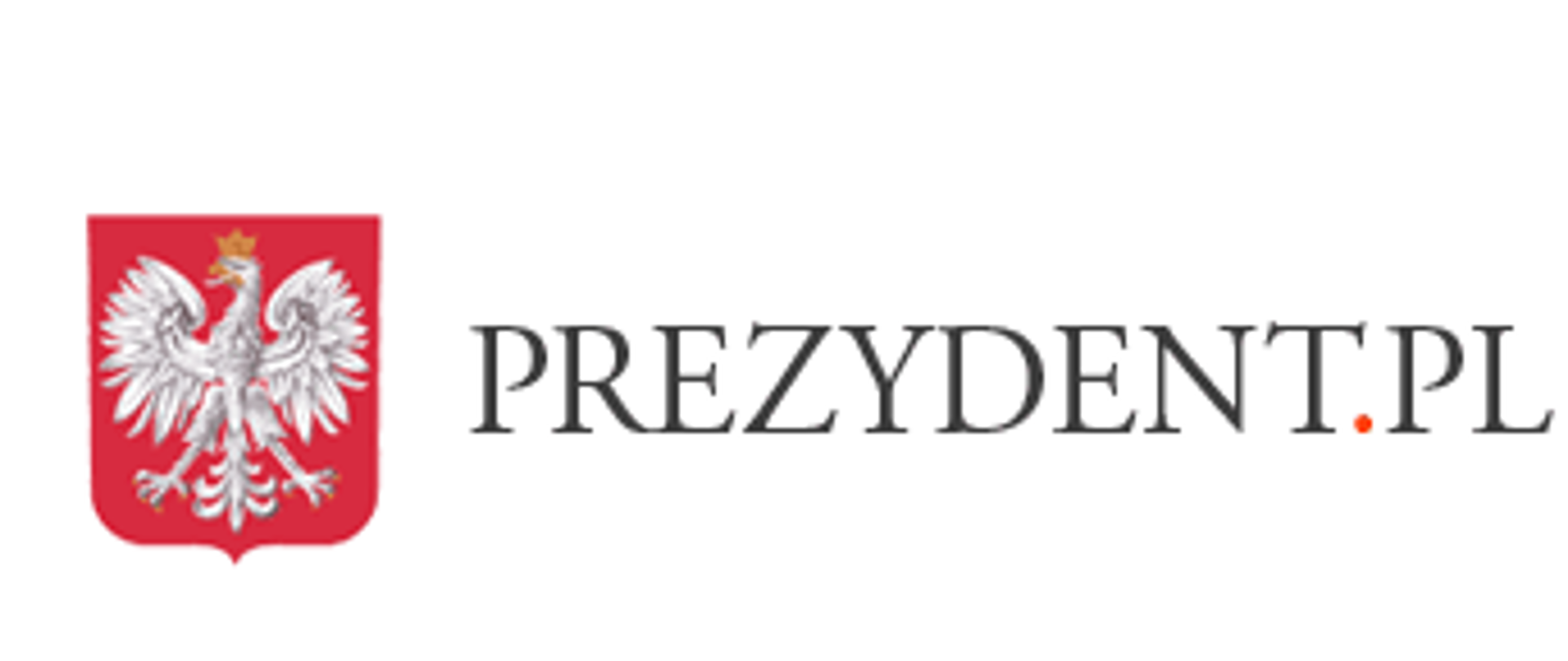 Logo Prezydenta Rzeczypospolitej Polskiej. Po lewo Orzeł Biały na czerwonej tarczy, na prawo napis prezydent.pl