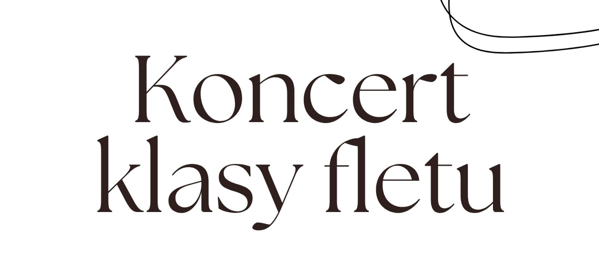 Plakat zapowiadający koncert klasy fletu. W górnej części widnieje napis: „Aula Szkoły Muzycznej w Starogardzie”, a poniżej duży tytuł: „Koncert klasy fletu”. Niżej w ramce podano datę i godzinę wydarzenia: „18.11.2025, godz. 18.00”. W prawym dolnym rogu znajduje się napis „Zapraszamy!”. W dolnej części plakatu umieszczone jest zdjęcie srebrnego fletu leżącego na nutach, ozdobione delikatnymi rysunkami gałązek i liści. Tło plakatu jest w kolorze ecru.