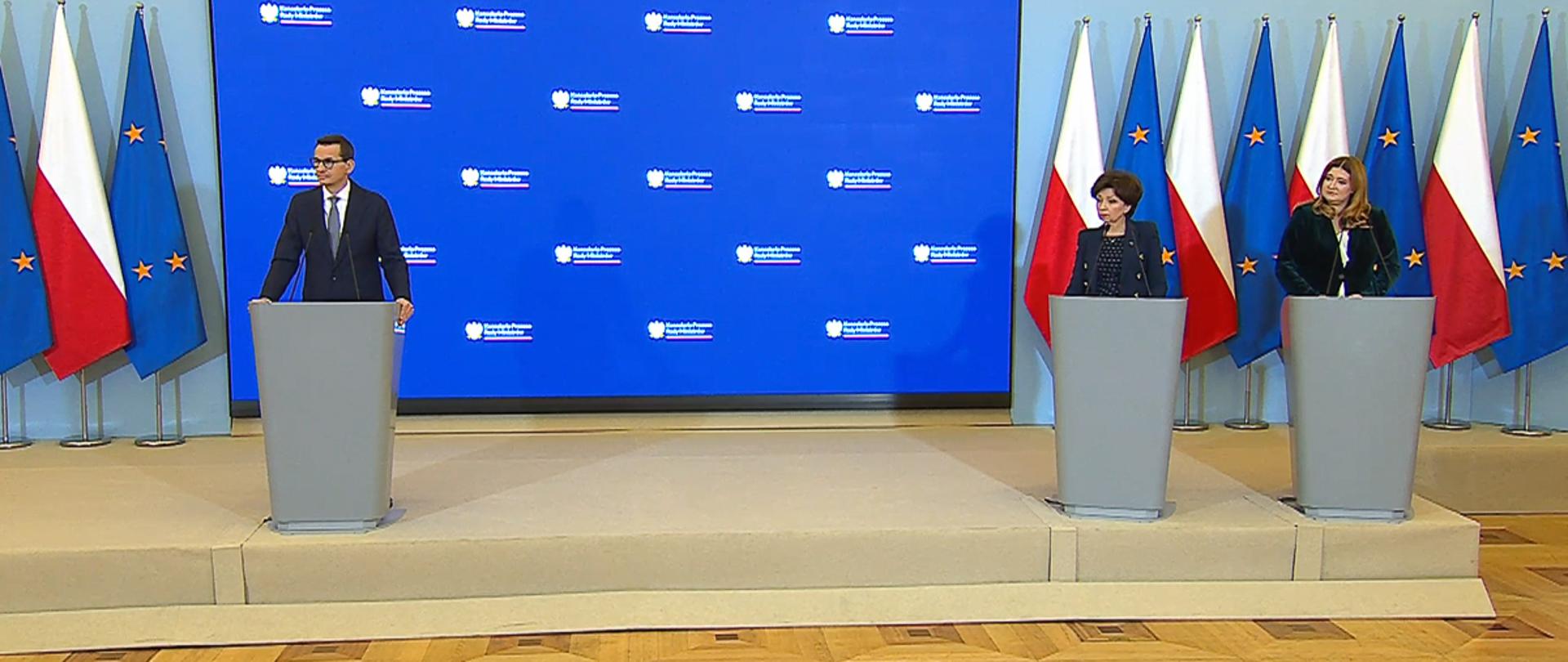 Konferencja prasowa premiera Mateusza Morawieckiego oraz ministrów Anny Gembickiej i Marleny Maląg