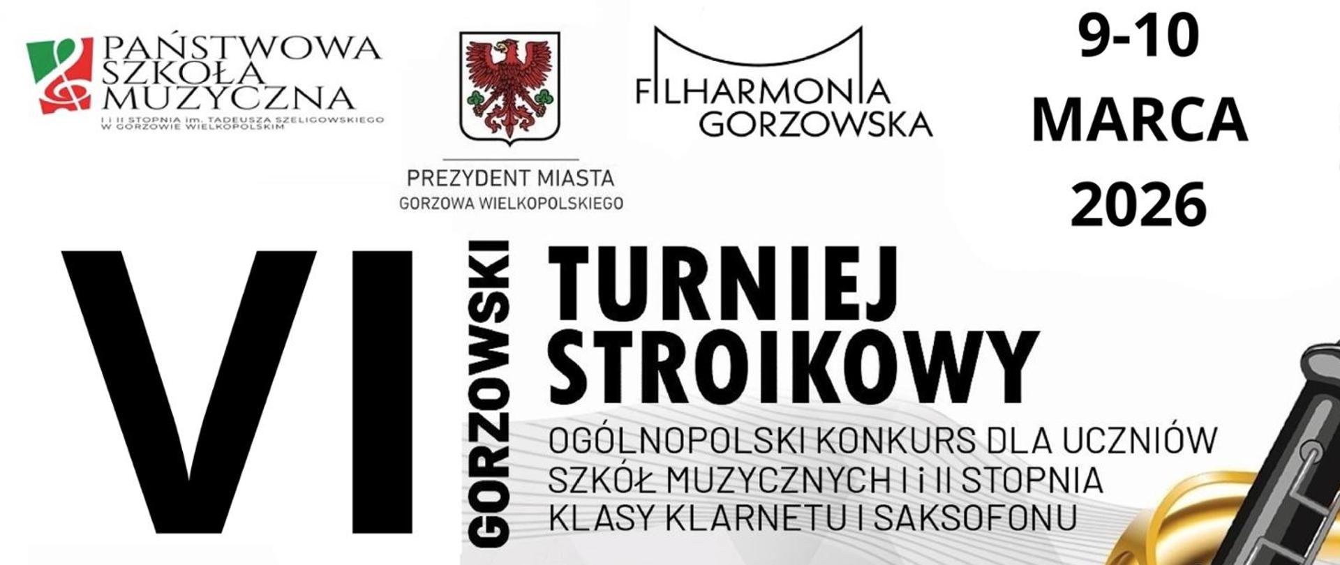 Na biało-szarym tle u góry logotypy współorganizatorów i nazwa konkursu. W centrum złoty saksofon i czarny klarnet. Na dole i po bokach logotypy organizatora oraz sponsorów