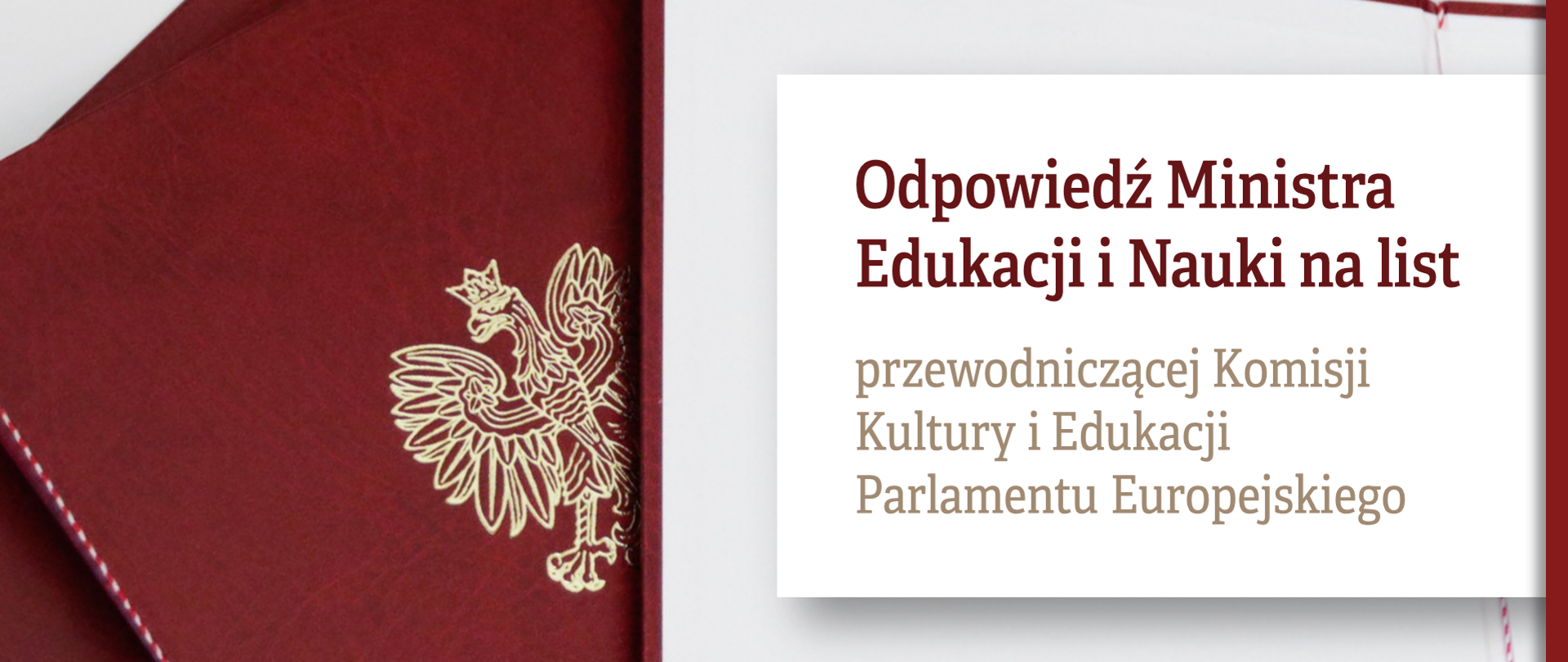 Grafika z tekstem: "Odpowiedź Ministra Edukacji i Nauki na list przewodniczącej Komisji Kultury i Edukacji Parlamentu Europejskiego"