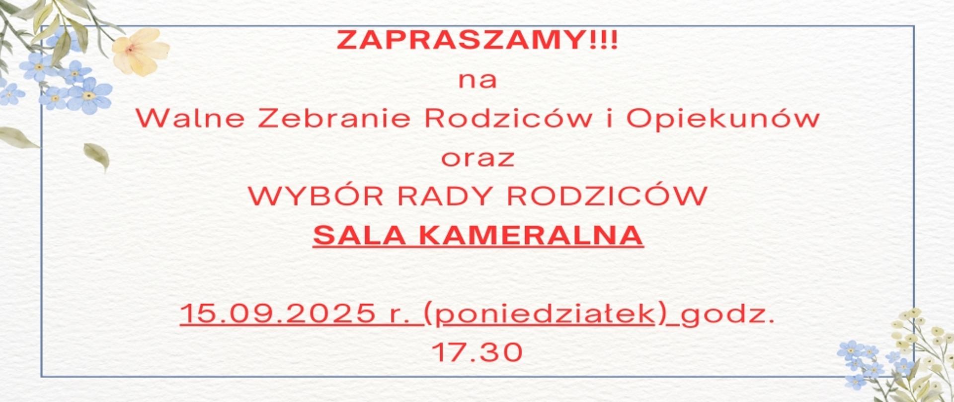 Plakat Zebranie Walne Rodziców i Opiekunów