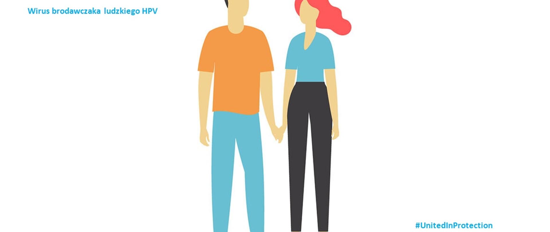 Grafika przedstawia kobietę i mężczyznę trzymających się za ręce