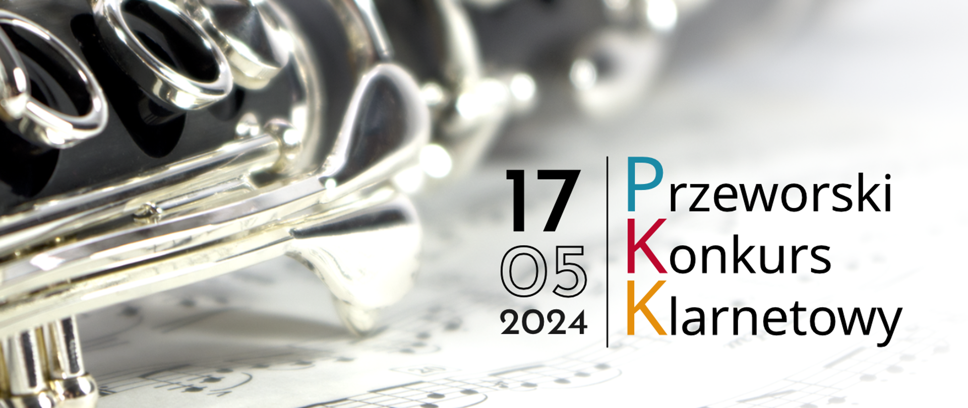 Baner z klarnetem w tle z napisem Przeworski Konkurs Klarnetowy i datą 10 maja 2024.