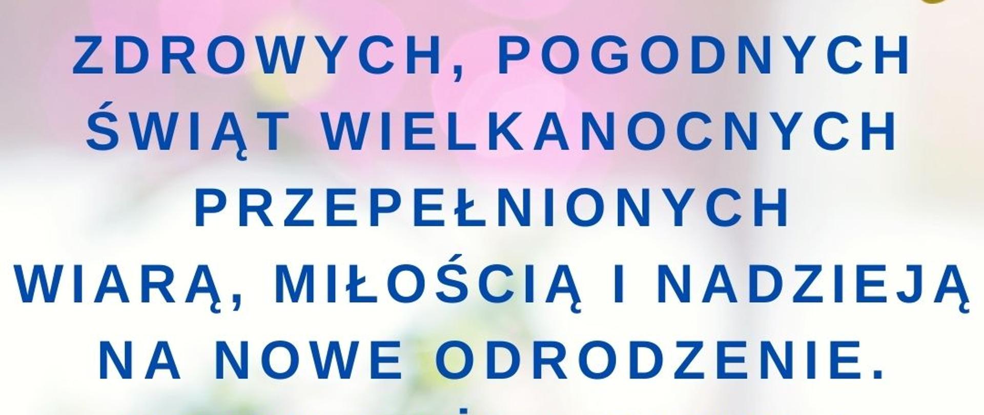 Na zdjęciu znajdują się motywy świąt wielkanocnych, jajka w kolorach pastelowych oraz napis Zdrowych, pogodnych Świąt Wielkanocnych przepełnionych wiarą, miłością i nadzieją na nowe odrodzenie. Niech każda chwila spędzona z Bliskimi wypełniona będzie radością i wzajemną serdecznością oraz Dyrektor, Nauczyciele i Pracownicy Państwowej Szkoły Muzycznej I stopnia im. Witolda Lutosławskiego w Jaśle. Na dole znajduje się motyw nutowy.